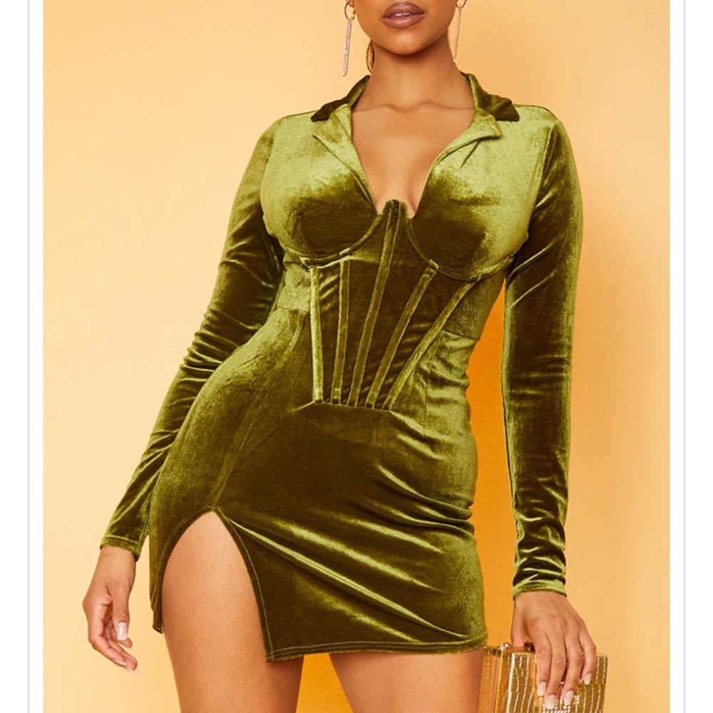 Olive green velvet dress